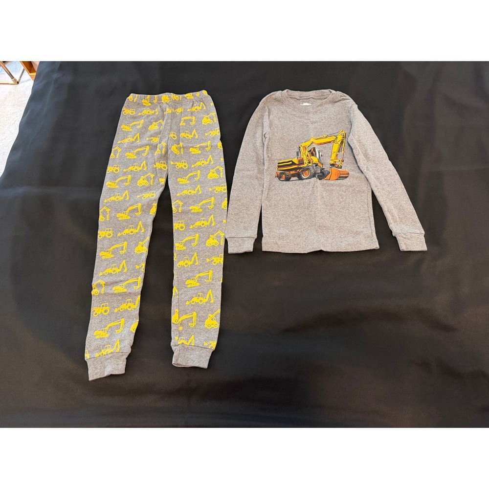 Family Feeling Boys Gray Yellow Construction Excavator Pajama Set Size 8 DT6105
